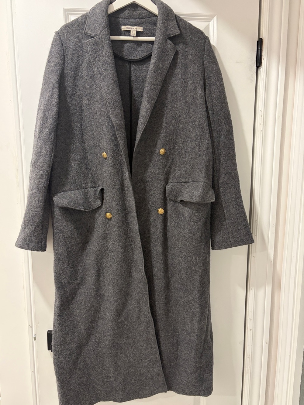 Zara Double-Breasted Gray Trench Coat with Gold Buttons